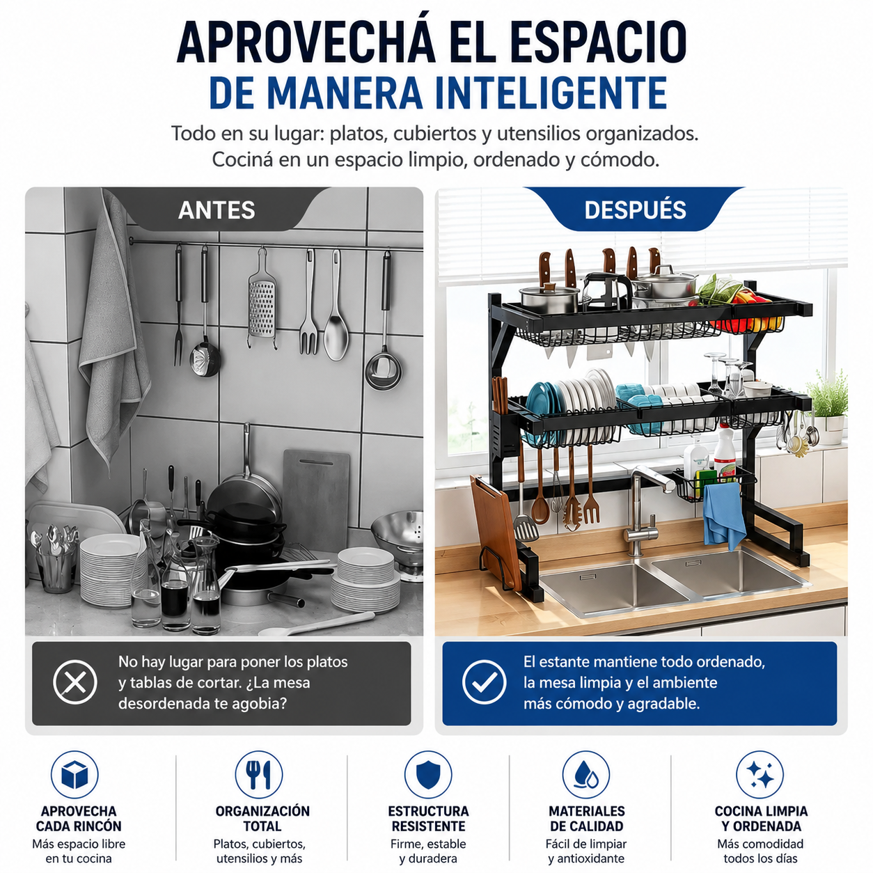 Organizador instalado en cocina real